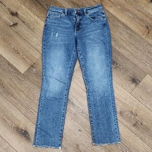 Oliver Logan Classic 90s Style Cropped Light Blue Tapered Leg Jeans Raw Hem 26
